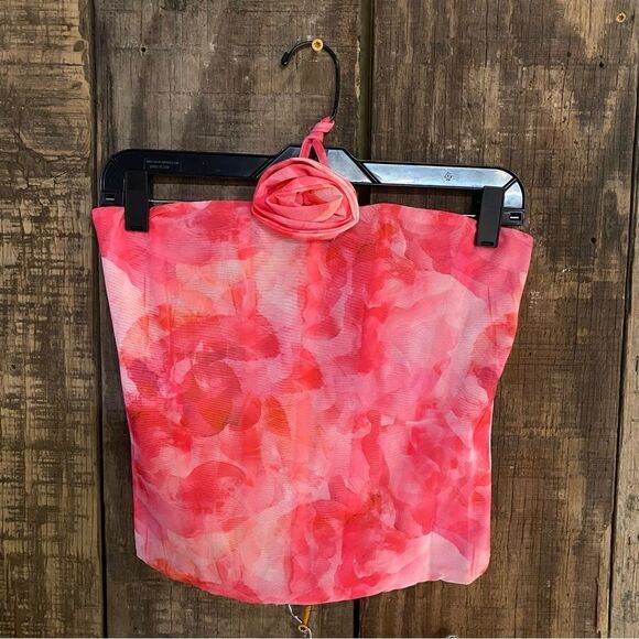 NWT SUPERDOWN Mila Corset Set Pink print mesh mini dress top skirt Revolve M - Picture 9 of 14